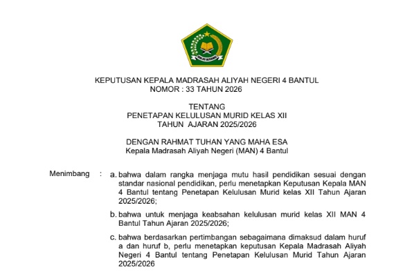 PENETAPAN KELULUSAN MURID KELAS XII TAHUN AJARAN 2025/2026