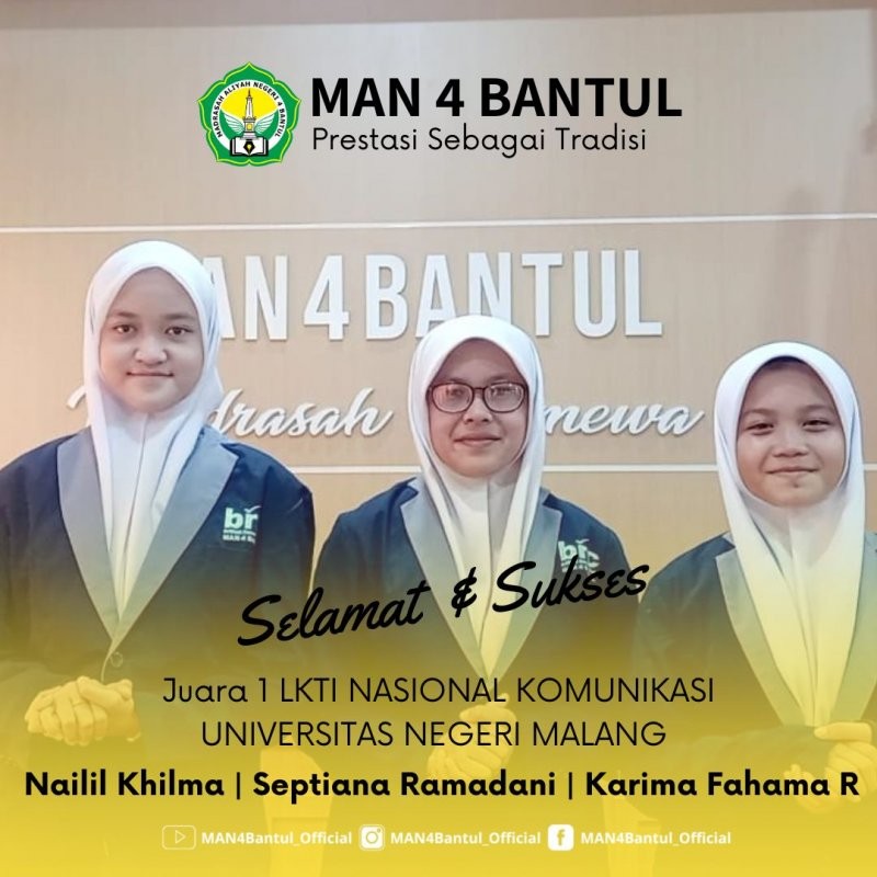 Tim Riset MAN 4 Bantul Raih Juara 1 LKTI Komunikasi UNM 2023