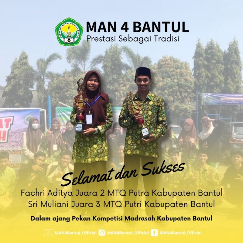 MAN 4 Bantul Raih Kejuaraan Cabang MTQ Putra dan Putri pada PKM 2023