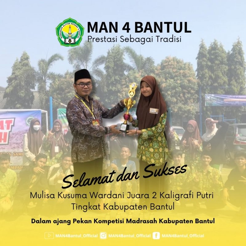 Mulisa Kusuma, Siswi MAN 4 Bantul Raih Juara Kedua Kaligrafi pada PKM 2023