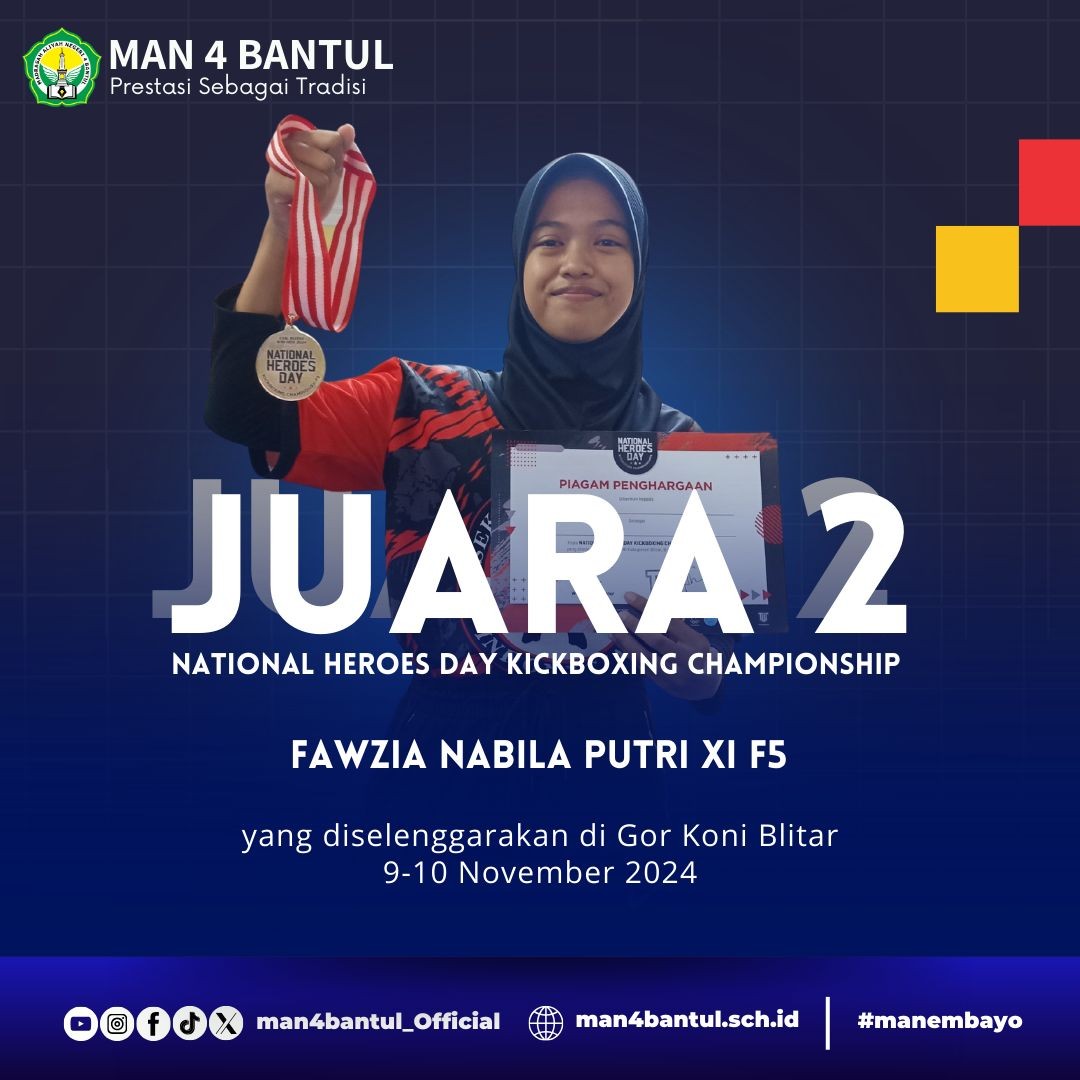 Fawzia Nabila Siswi MAN 4 Bantul Sabet Juara 2 Kickboxing