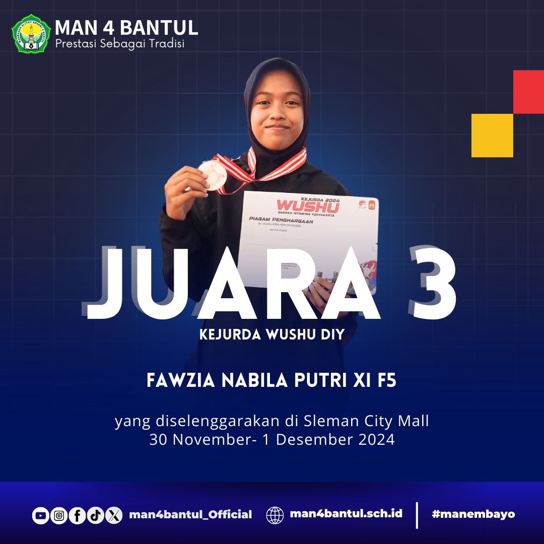 Latihan Keras Berbuah Manis, Fawzia Raih Juara 3 Kejurda Wushu DIY