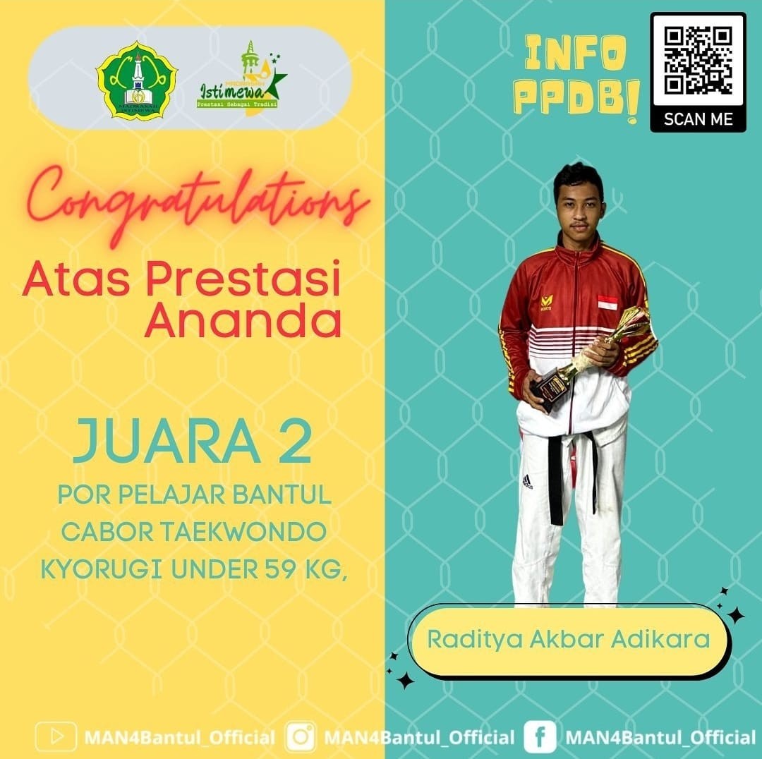Siswa MAN 4 Bantul Sabet Juara 2 Cabang Taekwondo Pada POR Pelajar Kabupaten Bantul Tahun 2023